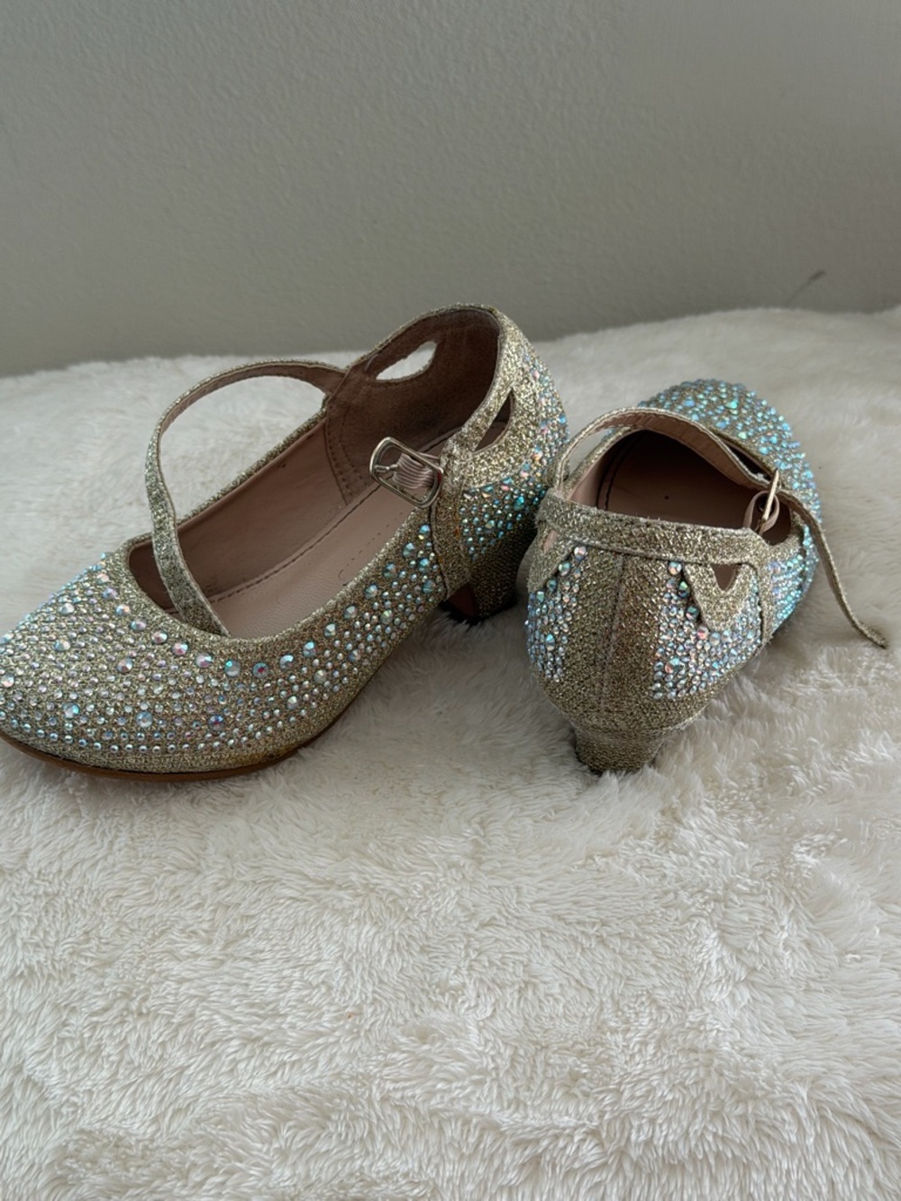 Girls Sparkle Gold Dress Shoes with Rhinestones